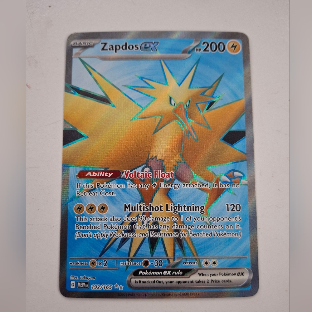 Pokémon TCG Zapdos ex Full Art NM 192/165 Scarlet & Violet 151